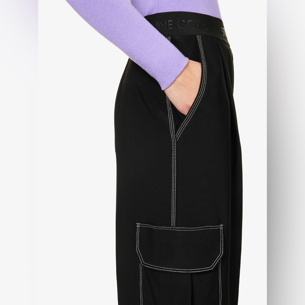 STINE GOYA Black Wide Leg Pants with White Stitching